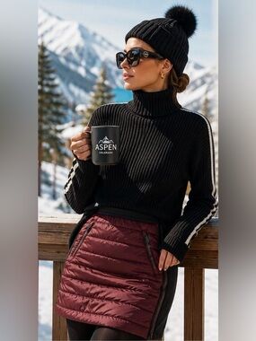 NWOT Alp N Rock Apres Ski Maroon & Black Zipper Quilted Puffer Skirt, size S